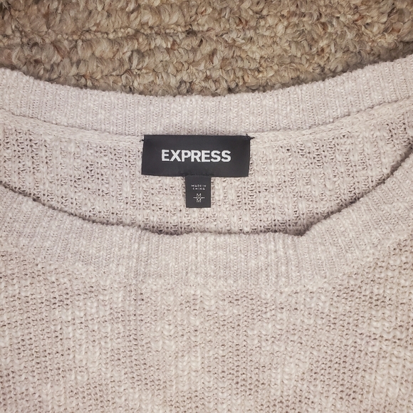EXPRESS Round Cream High Low Lace Up Knit Sweater - Picture 4 of 9